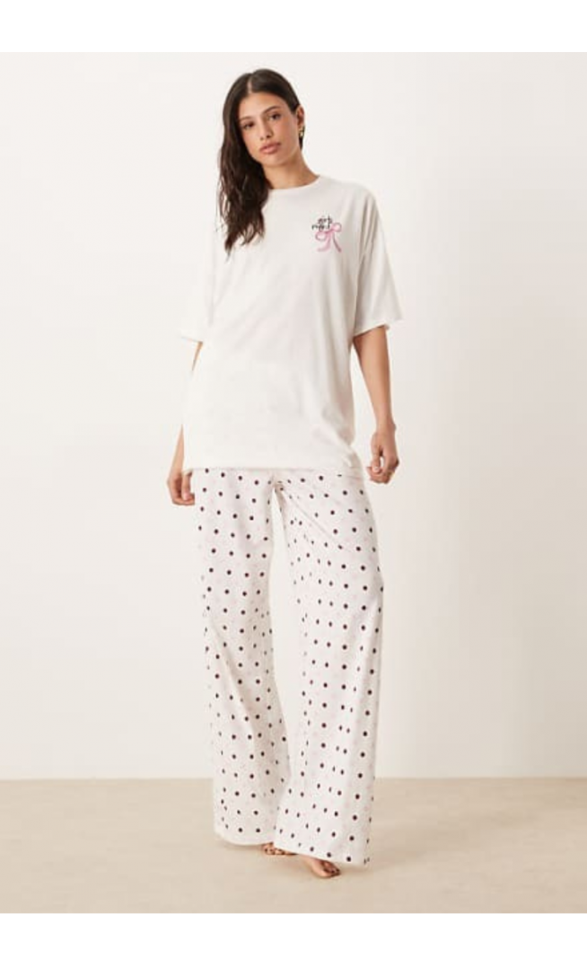 ASOS DESIGN Tall  tee and wide leg trouser pyjama set