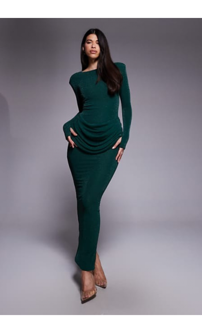 Wanderdoll Eman long sleeve maxi dress in emerald