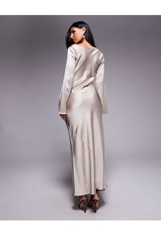 TFNC flared long sleeve maxi dress in soft gold
