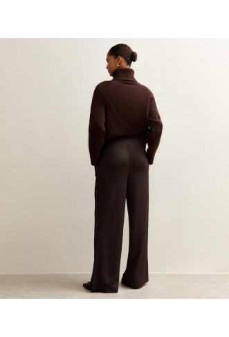 New Look Dark Brown Textured Wide Leg Trousers