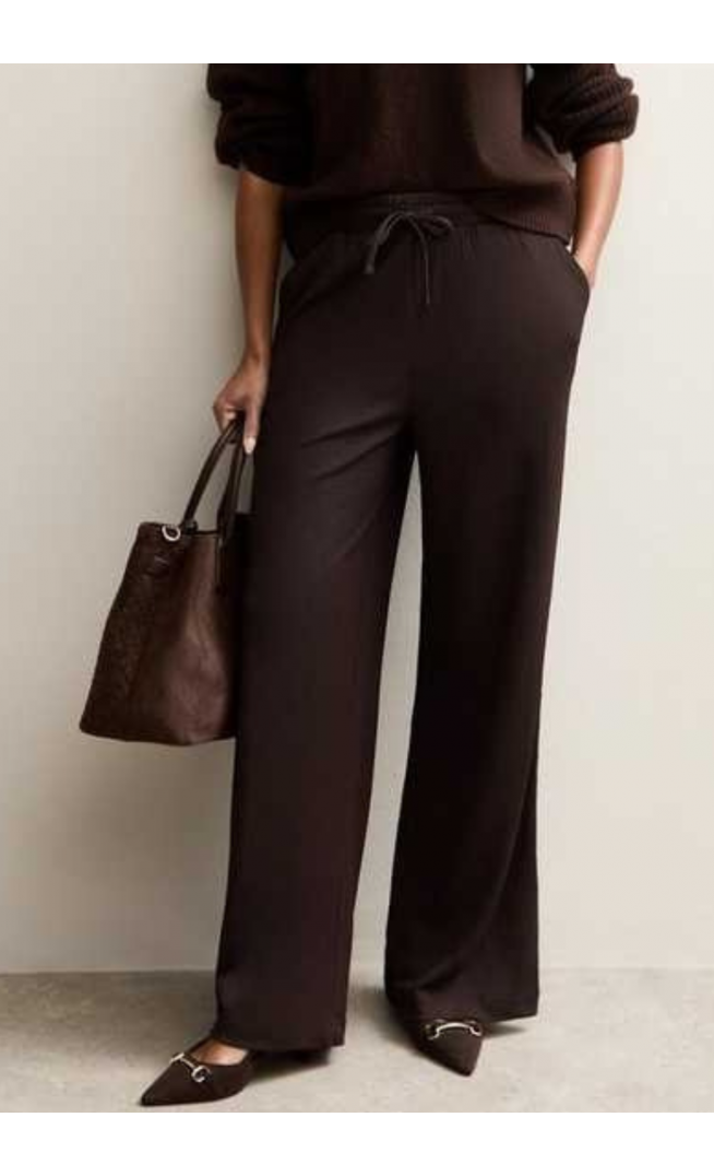 New Look Dark Brown Textured Wide Leg Trousers