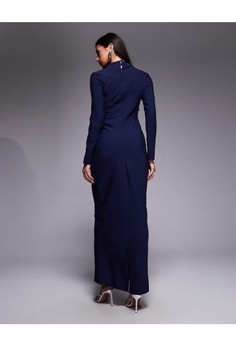ASOS DESIGN high neck ruched side maxi dress in navy