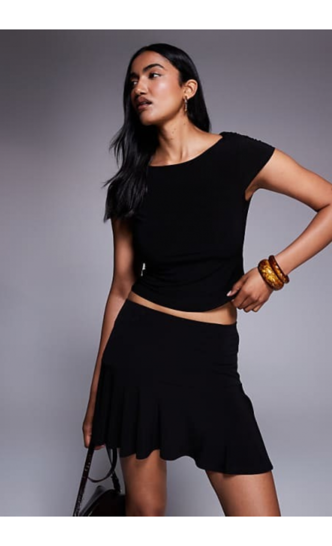 ASOS DESIGN co-ord slinky flippy mini skirt in black