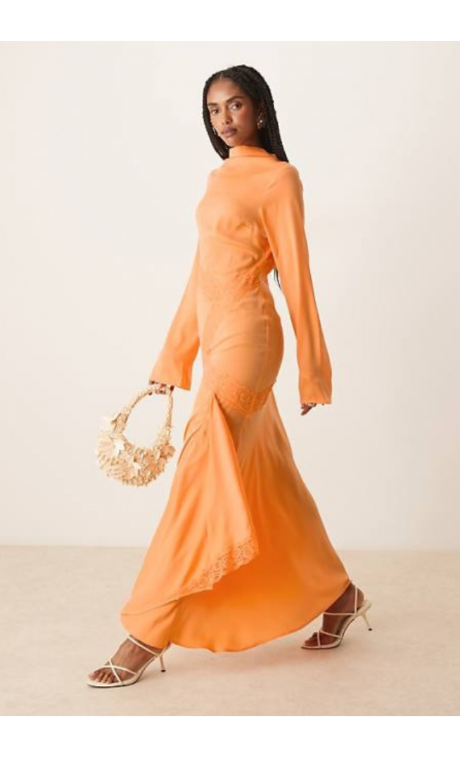 ASOS DESIGN washed satin maxi dress with lace details