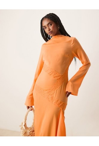 ASOS DESIGN washed satin maxi dress with lace details