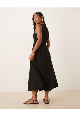 ASOS DESIGN Petite slash neck button down midi dress