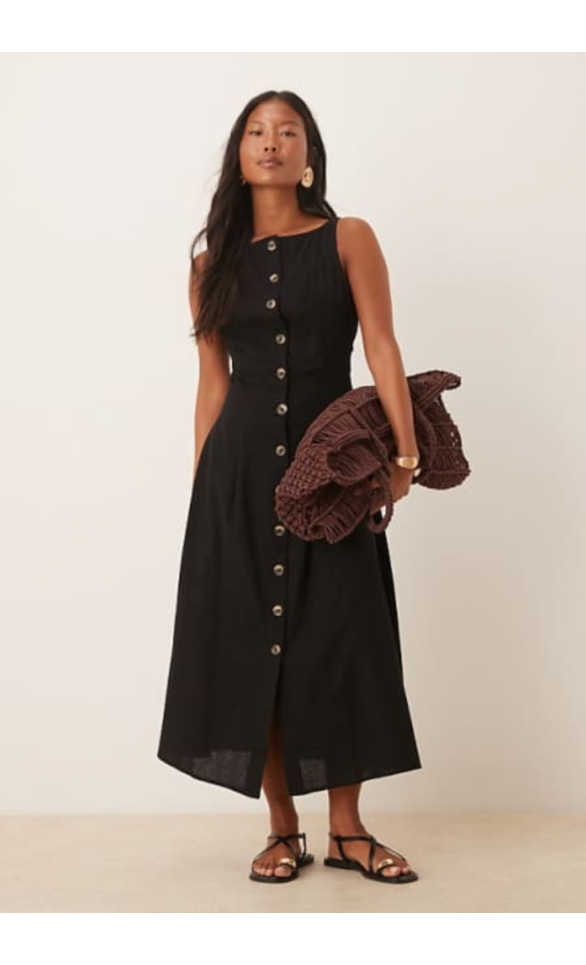 ASOS DESIGN Petite slash neck button down midi dress