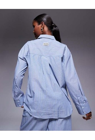 Weekend Collective co-ord stripe shirt in blue and white