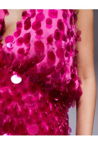 ASOS DESIGN clear sequin fringe halter mini dress in pink