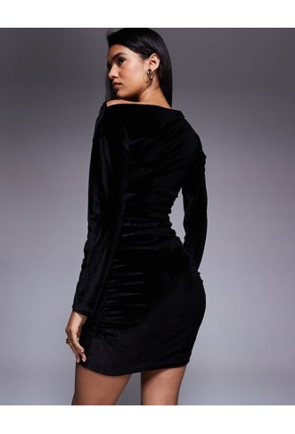 ASOS DESIGN cinched asymmetric velvet mini dress