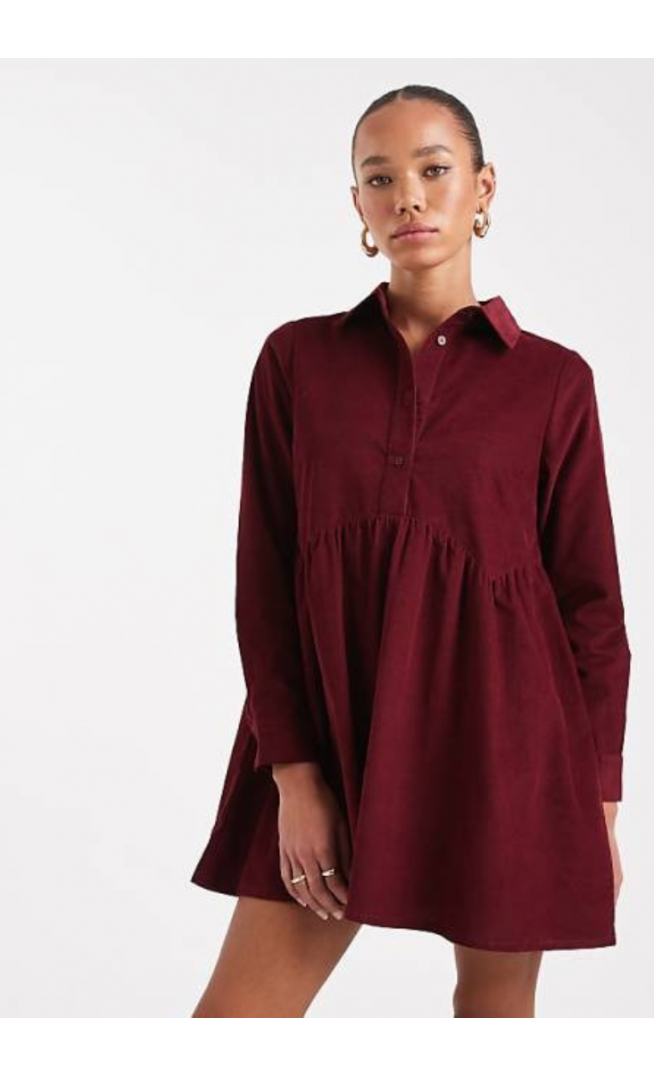 Wednesday's Girl button through mini cord smock dress