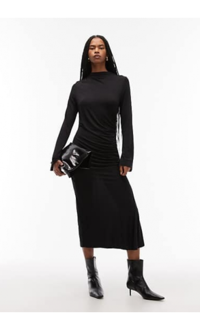 & Other Stories high neck long sleeve soft twisted midi dress