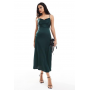 Vila satin cowl neck cami maxi dress in dark green