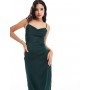 Vila satin cowl neck cami maxi dress in dark green