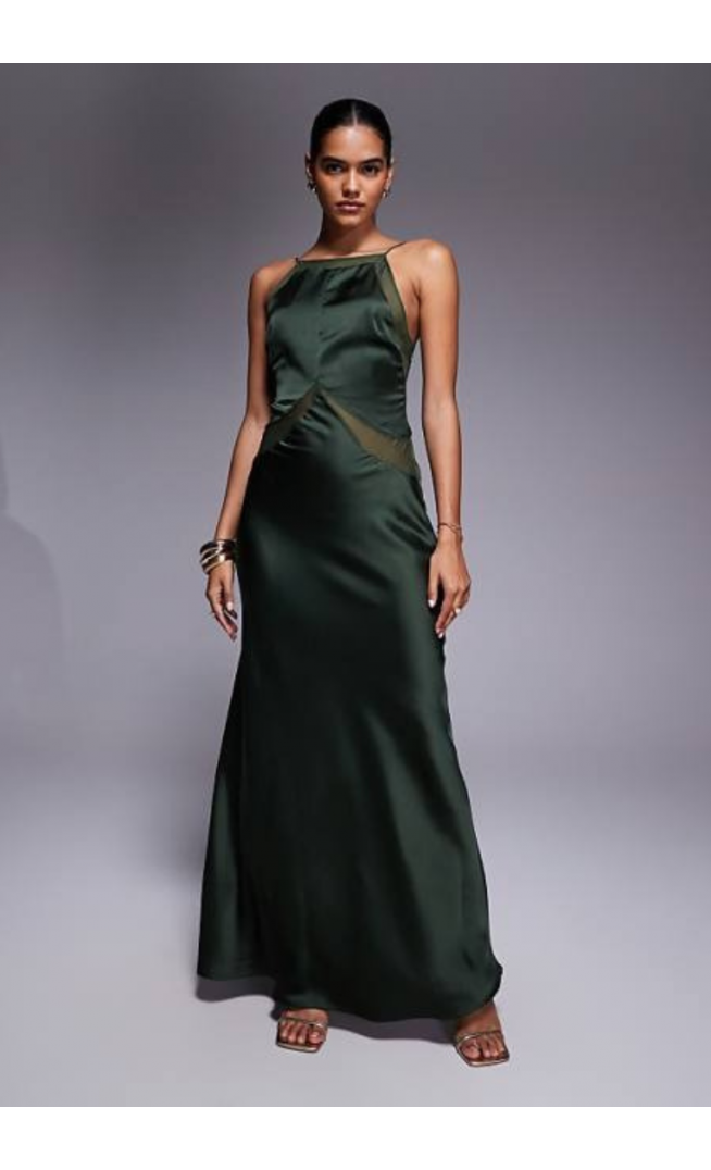 ASOS DESIGN satin chiffon mix square maxi dress