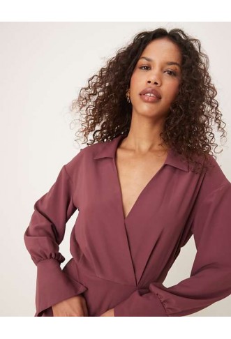 ASOS DESIGN wrap shirt midi dress with seaming details