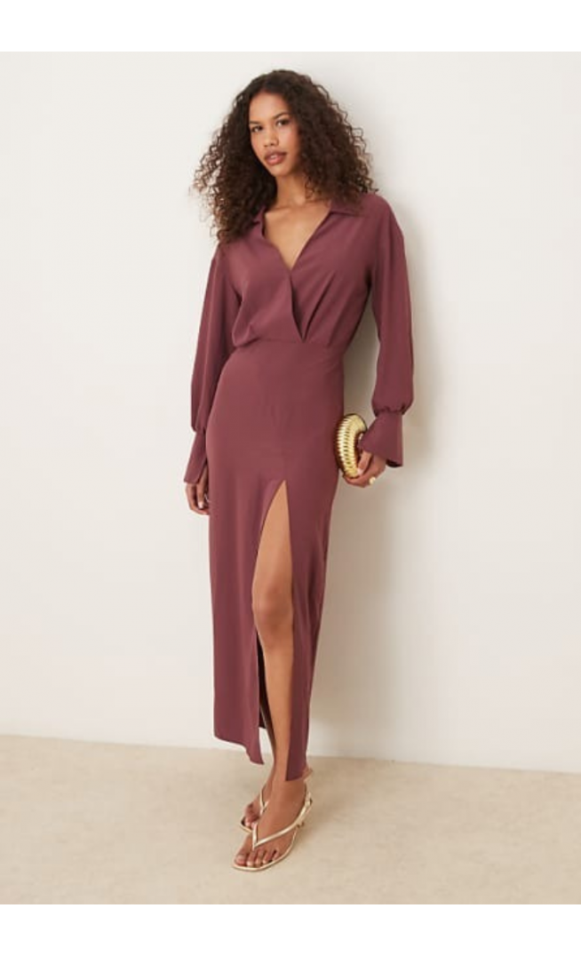 ASOS DESIGN wrap shirt midi dress with seaming details