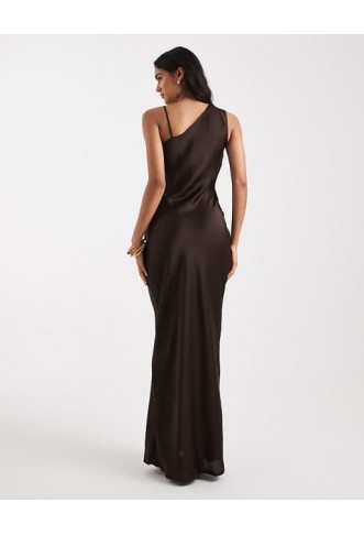 Vero Moda asymmetric shoulder detail satin maxi dress