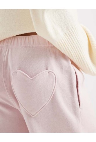 Hollister mid rise wide leg heart detail joggers in pink