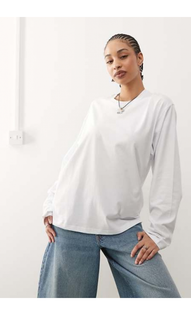 Weekday oversized boxy fit long sleeve t-shirt in white