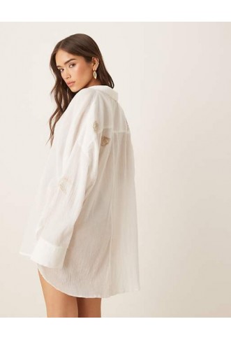 ASOS DESIGN embroidered cotton cover up beach shirt