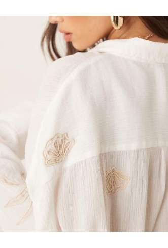 ASOS DESIGN embroidered cotton cover up beach shirt