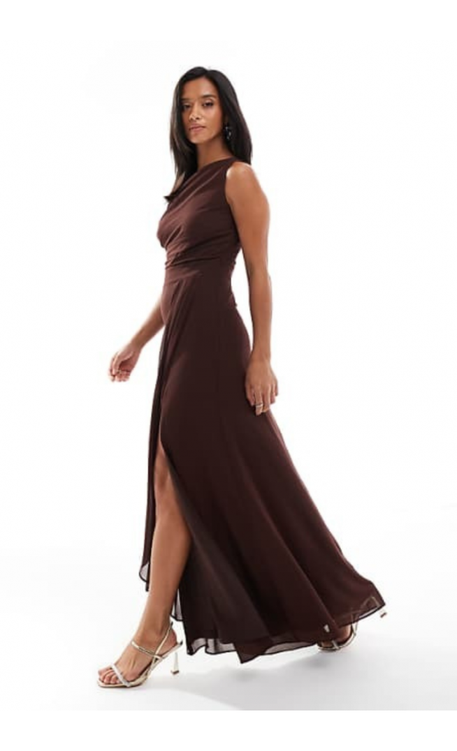 TFNC Petite Bridesmaid chiffon maxi dress with wrap skirt