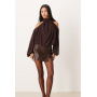 Gina Tricot high neck cold shoulder blouse in chocolate