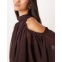 Gina Tricot high neck cold shoulder blouse in chocolate