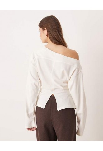 ASOS DESIGN long sleeve off shoulder corset waist tee