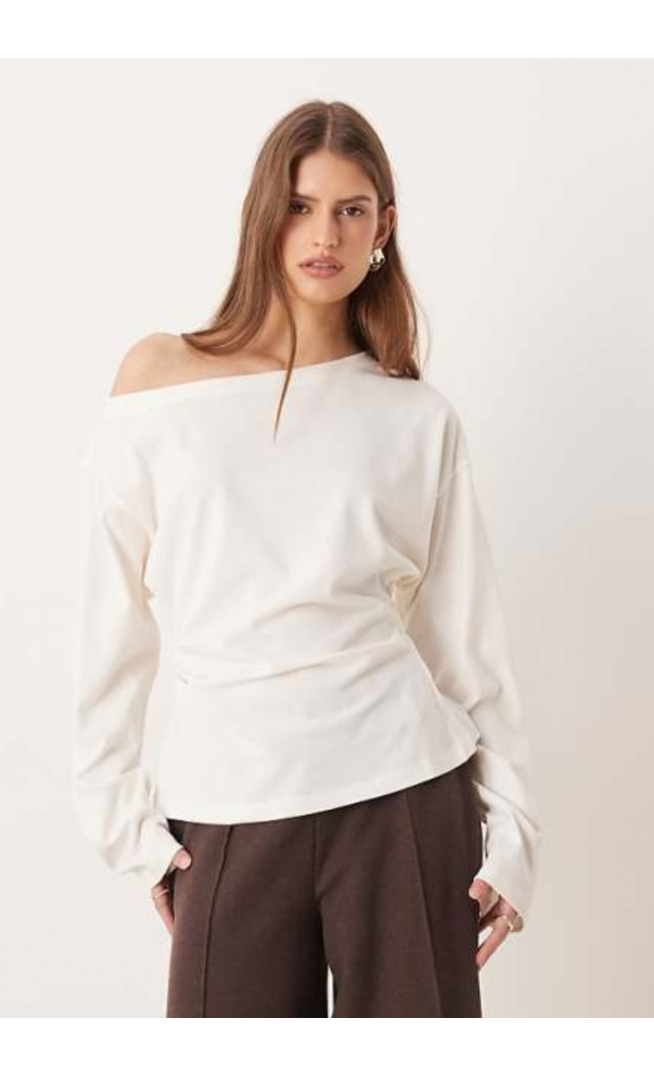 ASOS DESIGN long sleeve off shoulder corset waist tee