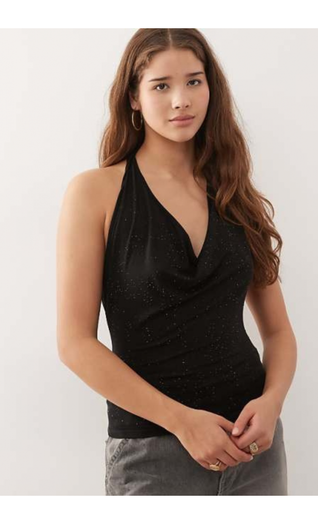 Weekday rhinestone plunge halter neck top