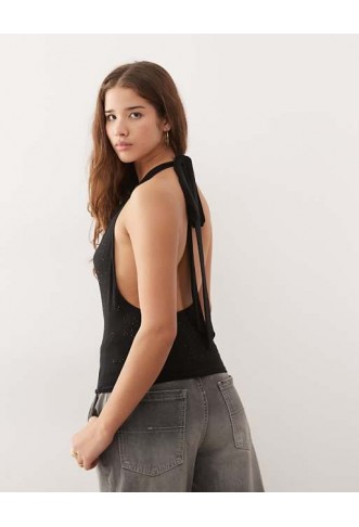 Weekday rhinestone plunge halter neck top