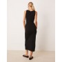 Mango compact knit midi tea dress with tie detail in black