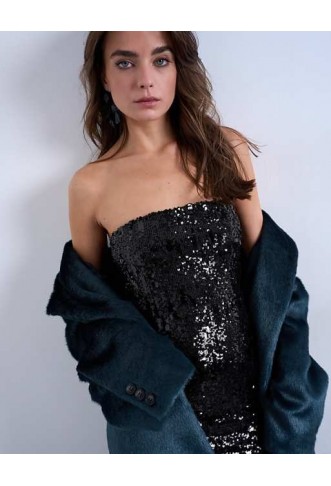 Topshop sequin bandeau mini dress in black