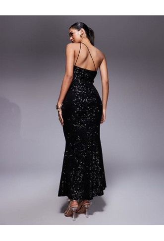 ASOS DESIGN sequin one shoulder strappy maxi dress