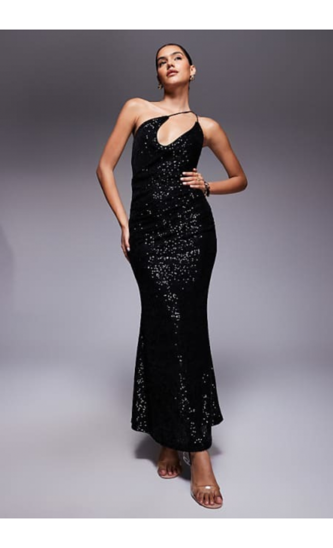 ASOS DESIGN sequin one shoulder strappy maxi dress