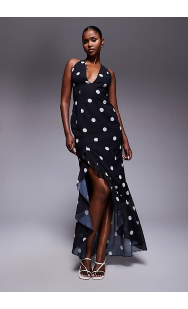 Murci exclusive halterneck high low hem maxi dress