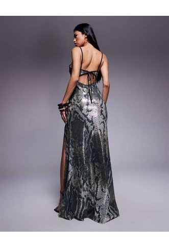 ASOS DESIGN printed sequin maxi dress