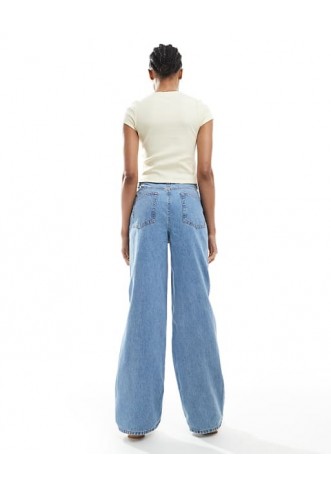 ASOS DESIGN Tall wide leg dad jeans in mid blue