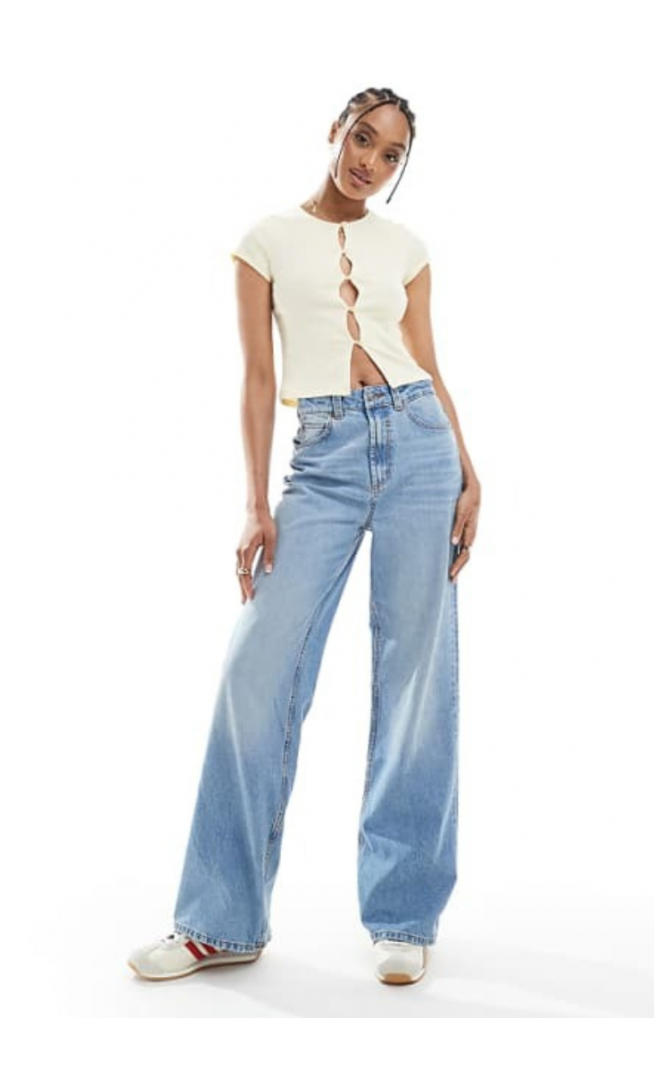 ASOS DESIGN Tall wide leg dad jeans in mid blue