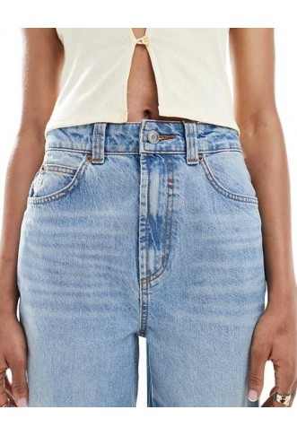 ASOS DESIGN Tall wide leg dad jeans in mid blue