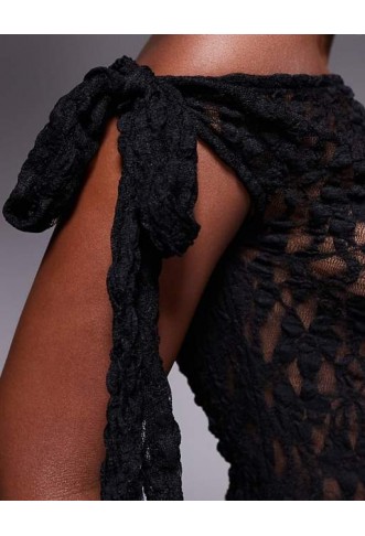 ASOS DESIGN lace tie fallen shoulder sheer top