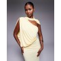 ASOS DESIGN one shoulder drape maxi dress with cape detail in buttermilk yellow