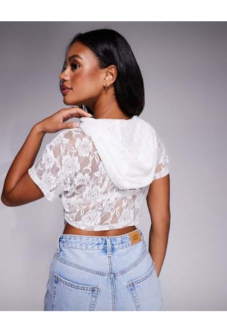 Liquor N Poker sleeveless lace hoodie in white