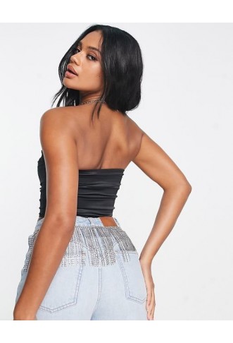 ASOS DESIGN stretch satin corset top in black