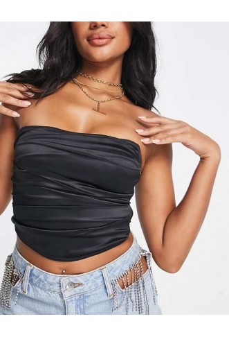 ASOS DESIGN stretch satin corset top in black