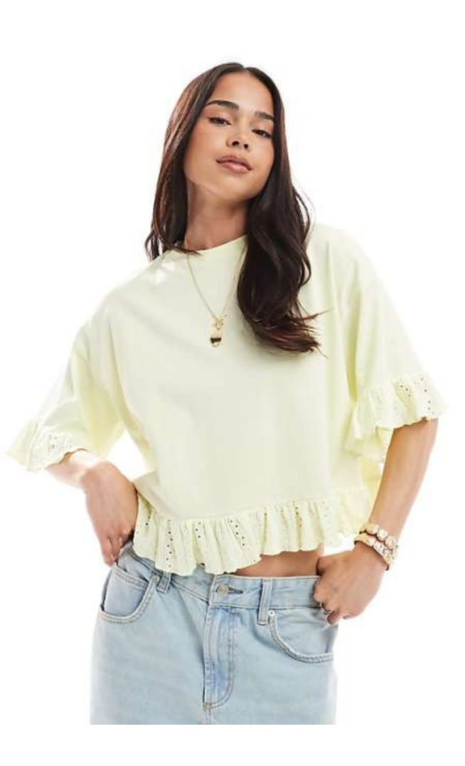 Miss Selfridge ruffle hem t-shirt in butter