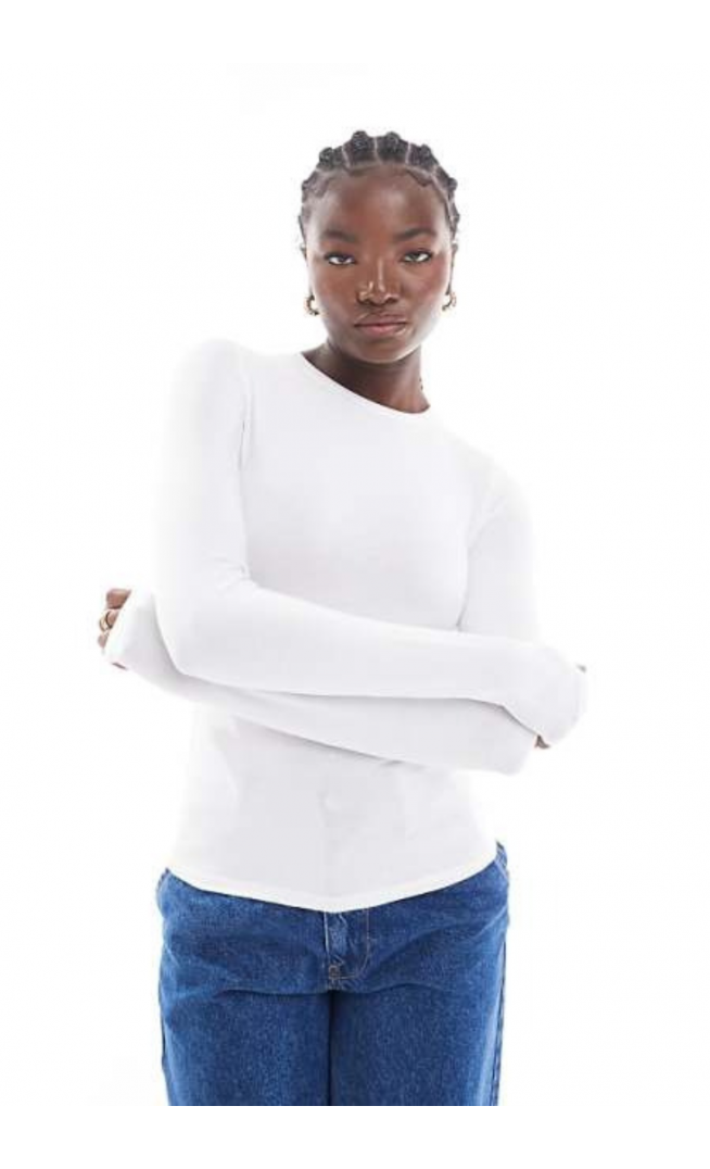 Cotton On long sleeve crew top in white