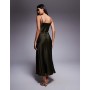 New Look satin cowl neck midi dress in khaki